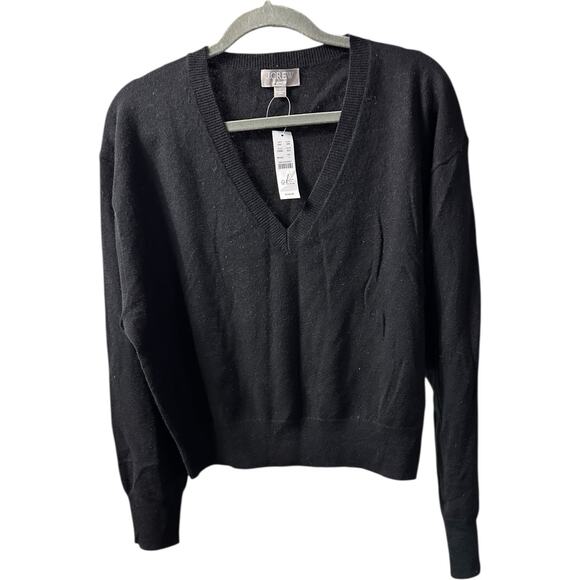 NWT J.Crew Cashmere Relaxed V-neck Sweater Black Oversized Size M - Picture 2 of 8
